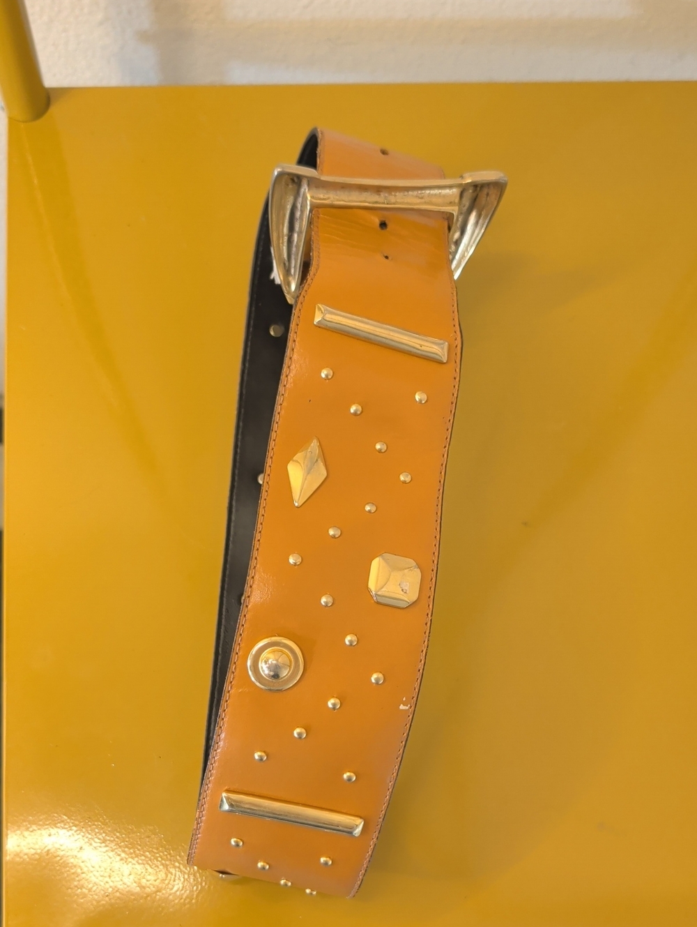The Limited Tan Leather Studded Belt with Gold Hardware